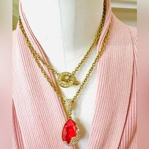 Heidi Daus 🆕 “Gentle Rain” coral crystal accented enhancer & necklace